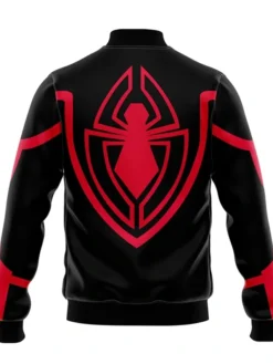 Back View of Parker 2 Miles Morales Black Satin Bomber Jacket