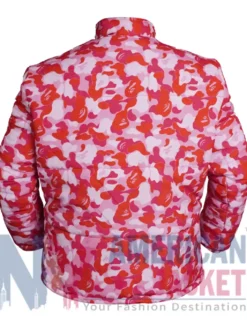 Back view of American Rapper Juice Wrld Pink Camo Parachute Puffer Jacket