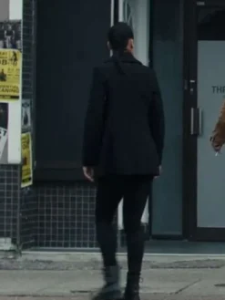 Back view of Frances Neagley Reacher S02 Black Wool Peacoat in classic style