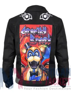 Back view of Glam Rock Freddy Five Nights At Freddy’s Security Breach Black Denim Jacket