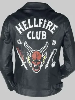 Back view of Hellfire Club TV-Series Stranger Things Black Leather Jacket