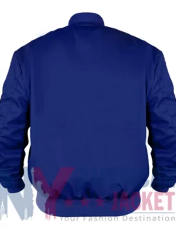 Back view of James Reece The Terminal List Blue Cotton Bomber Jacket
