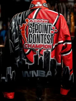 Back view of Jeff Hamilton WNBA 3-Point Contest Champion Red Leather Jacket