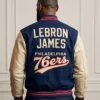 Back view of LeBron James Philadelphia 76ers Custom Varsity Letterman Jacket