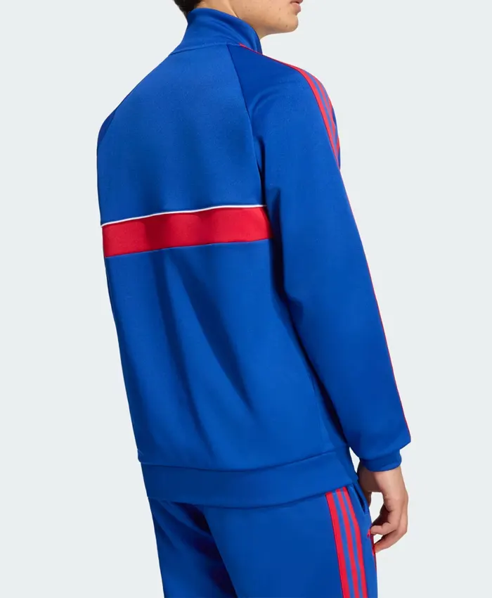 Back view of Manchester United Adidas Blue Fleece Tracksuit set
