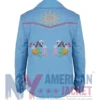 Back view of Monica Dutton Yellowstone Kelsey Asbille Blue Denim Floral Shirt