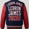 Back view of NBA Philadelphia 76ers LeBron James Custom Varsity Jacket