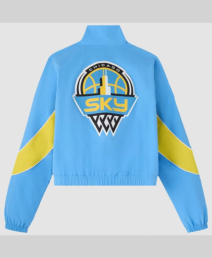 Back view of OVO x WNBA Team Chicago Sky Blue And Yellow Track Jacket