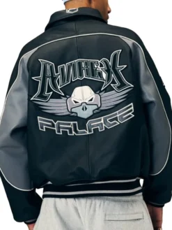 Back view of Palace x Avirex Fall 2026 Leather Bomber Jacket