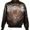 Back view of Pelle Pelle 47th Anniversary Black Genuine Leather Varsity Jacket design