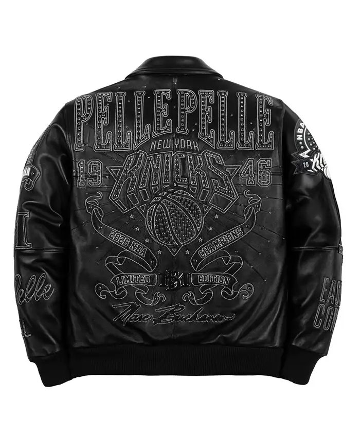Back view of Pelle Pelle For The City Of Knicks 2026 NBA Champions Black Leather Jacket