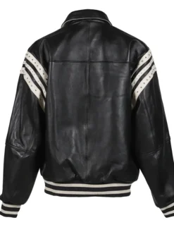 Back view of Pelle Pelle Genuine Black Leather Varsity Jacket with premium encrusted detailing