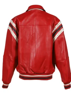 Back view of Pelle Pelle Genuine Red Leather Varsity Jacket with encrusted detailing