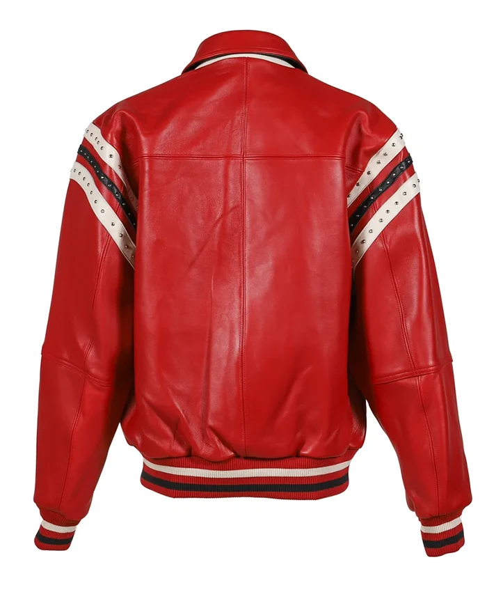 Pelle Pelle Encrusted Red Leather Varsity Jacket Limited Edition