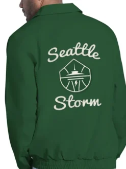 Back view of Seattle Storm Starter Franchise Lightweight Jacket with team graphics