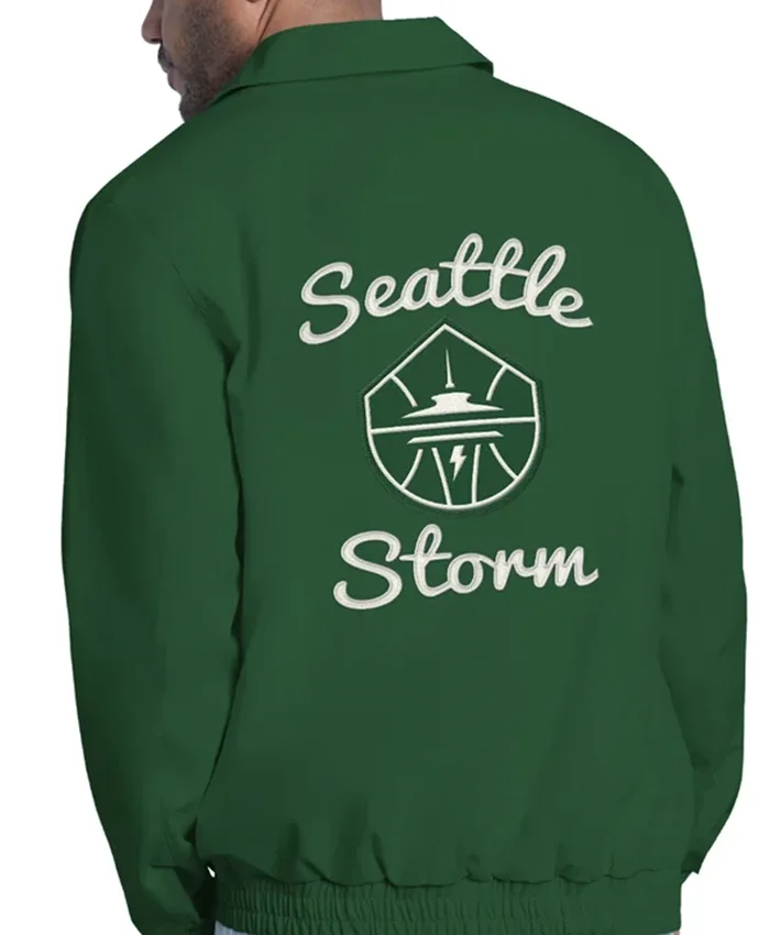 Back view of Seattle Storm Starter Franchise Lightweight Jacket with team graphics