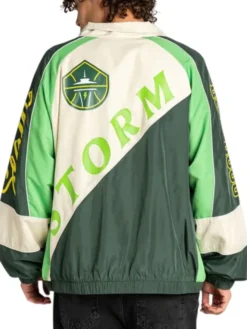 Back view of Seattle Storm Wild Collective Oversized Track Jacket oversized fit