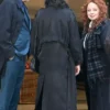 Back view of Selena Gomez Only Murders In The Building Black Cotton Trench Coat