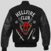 Back view of TV-Series Stranger Things Hellfire Club Black Varsity Jacket