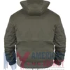 Back view of Vow of The Disciple Olive Green Raid Jacket with removable hood
