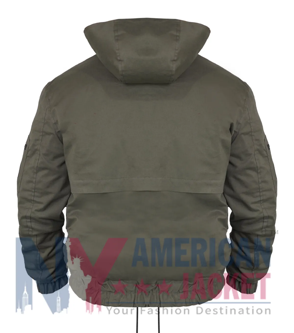 Back view of Vow of The Disciple Olive Green Raid Jacket with removable hood