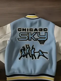 Back view of WNBA Team Chicago Sky Limitless Wool Leather Varsity Jacket