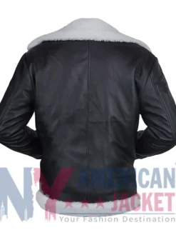 Back view of Womens Black Aviator Real Leather Jacket with Shearling Lining