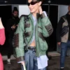 Bella Hadid Balenciaga Show Green Bomber Jacket front view