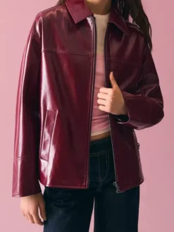 Bershka-Red-Leather-Bomber-Jacket
