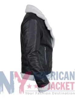Best Seller Womens Black Aviator Leather Jacket with full-length sleeves and shearling interior