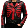 Black Leather Red Bones Skeleton Jacket