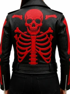 Black Leather Red Skeleton Bones Jacket