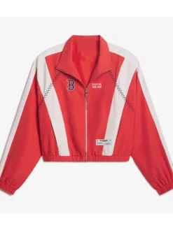 Boston Red Sox Off Season x MLB Red Full-Zip Track Jacket front with bold look