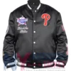 Boyz II Men MLB All-Star Game 2026 Black Satin Jacket front view with varsity design