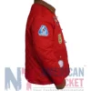 Brandi Carlile Red Quilted Jacket featuring classic collar, buttoned cuffs, and toggle closure