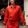 Caitlin Clark WNBA All-Star 2026 Red Utility Worker Jacket with classic collar and YKK zipper closure