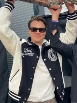 Carolina Hurricanes Sebastian Aho NHL Lord Stanley Black And White Varsity Jacket view