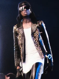 Celebrity-inspired Playboi Carti Black Leather Motorcycle Jacket with full sleeves and three pockets