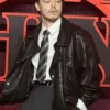 Close Up of Charlie Heaton Stranger Things S05 UK Special Screening Black Leather Jacket
