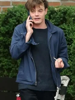 Close-Up of Jonathan Byers Stranger Things S03 Blue Cotton Jacket