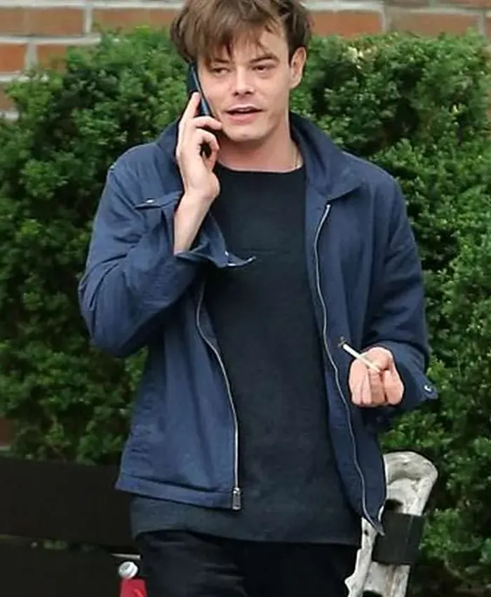 Close-Up of Jonathan Byers Stranger Things S03 Blue Cotton Jacket