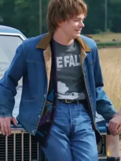 Close-Up of Jonathan Byers Stranger Things S05 Charlie Heaton Blue Denim Jacket