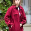 Close Up of Maya Hawke TV-Series Stranger Things Robin Buckley Red Wool Jacket