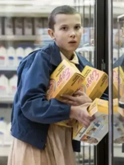 Close-Up of Millie Bobby Brown Stranger Things S01 Eleven Blue Jacket
