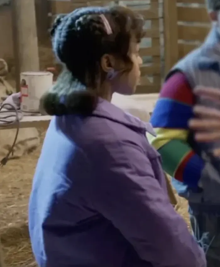 Close-Up of Priah Ferguson Series Stranger Things S05 Erica Sinclair Purple Jacket