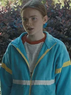 Close-Up of Sadie Sink Stranger Things S04 Max Mayfield Blue Track Jacket