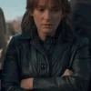 Close Up of Series Stranger Things S01 Joyce Byers Black Leather Coat