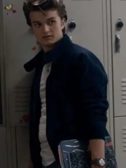 Close Up of TV-Series Stranger Things Steve Harrington Black Cotton Jacket