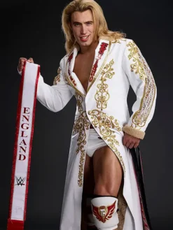 Close-Up of WWE Tristan Angels White And Gold Embellished Wrestling Coat