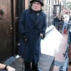 Close-up of Ebenezer 2026 Johnny Depp Blue Cotton Trench Coat detailing and design